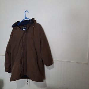 Mens Winter jacket stonecreek brown size large zip off hood like new